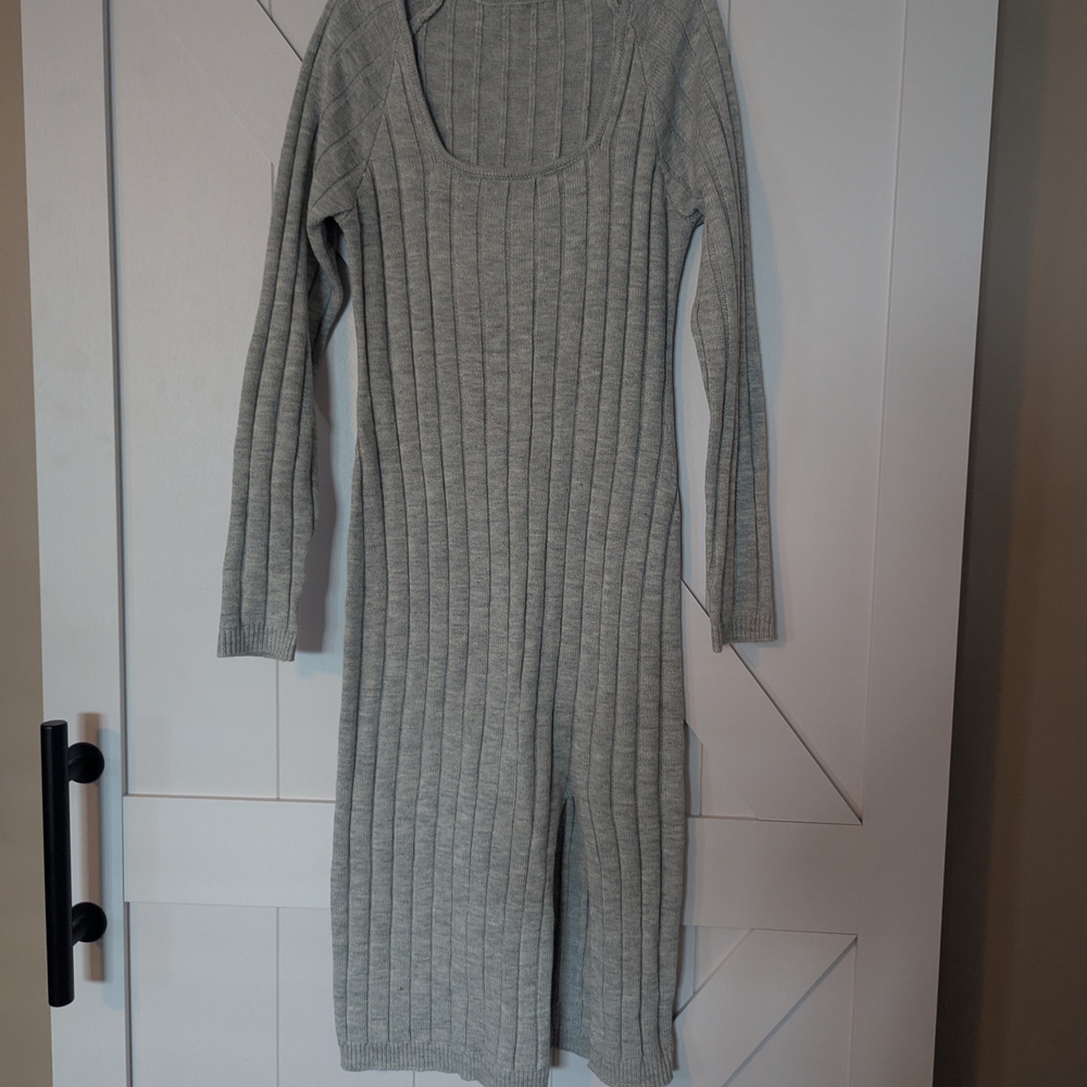 Gray Ribbed Knit Dress